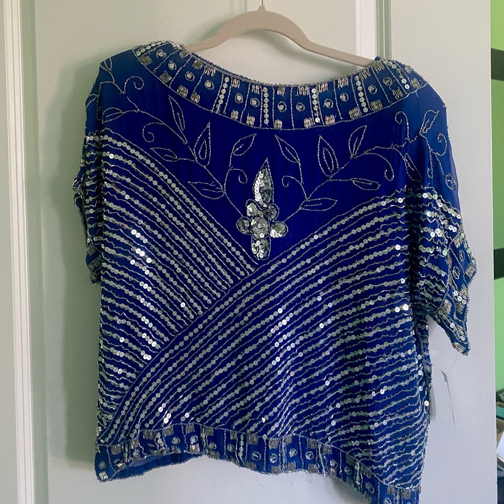Blue silver sequin 80 top vintage